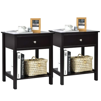 Gymax 2PCS 2-Tier Nightstand Modern Side End Table w/ Drawer and Open Shelf