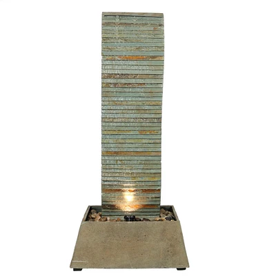 Sunnydaze Spiraling Slate Water Fountain Tower with LED Lights - 49 in by