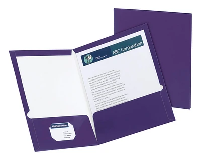 Oxford 2-Pocket Laminated Folder, 100 Sheet Capacity, Purple, Pack of 25