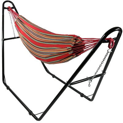 Sunnydaze 2-Person Cotton Hammock with Universal Steel Stand - Sunset by