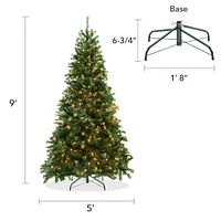 Casafield Realistic Pre-Lit Green Spruce Artificial Holiday Christmas Tree with Sturdy Metal Stand