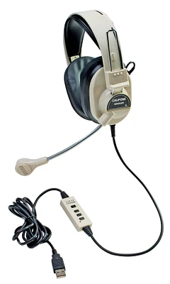 Califone 3066-USB Deluxe Over-Ear Stereo Headset with Gooseneck Microphone, USB Plug, Beige
