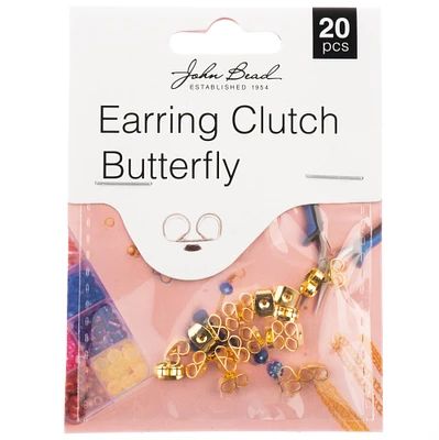 John Bead Earring Clutch Butterfly 6x3mm 20/Pkg-Gold