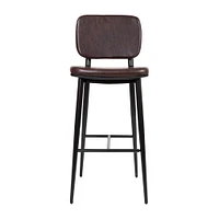 Merrick Lane Regency Faux Leather Barstools Contemporary Metal Frame Stools with Integrated Footrest - Set of 2