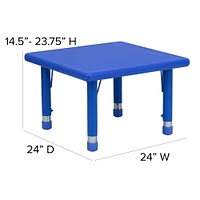 Emma and Oliver 24" Square Plastic Height Adjustable Activity Table Set with 2 Chairs