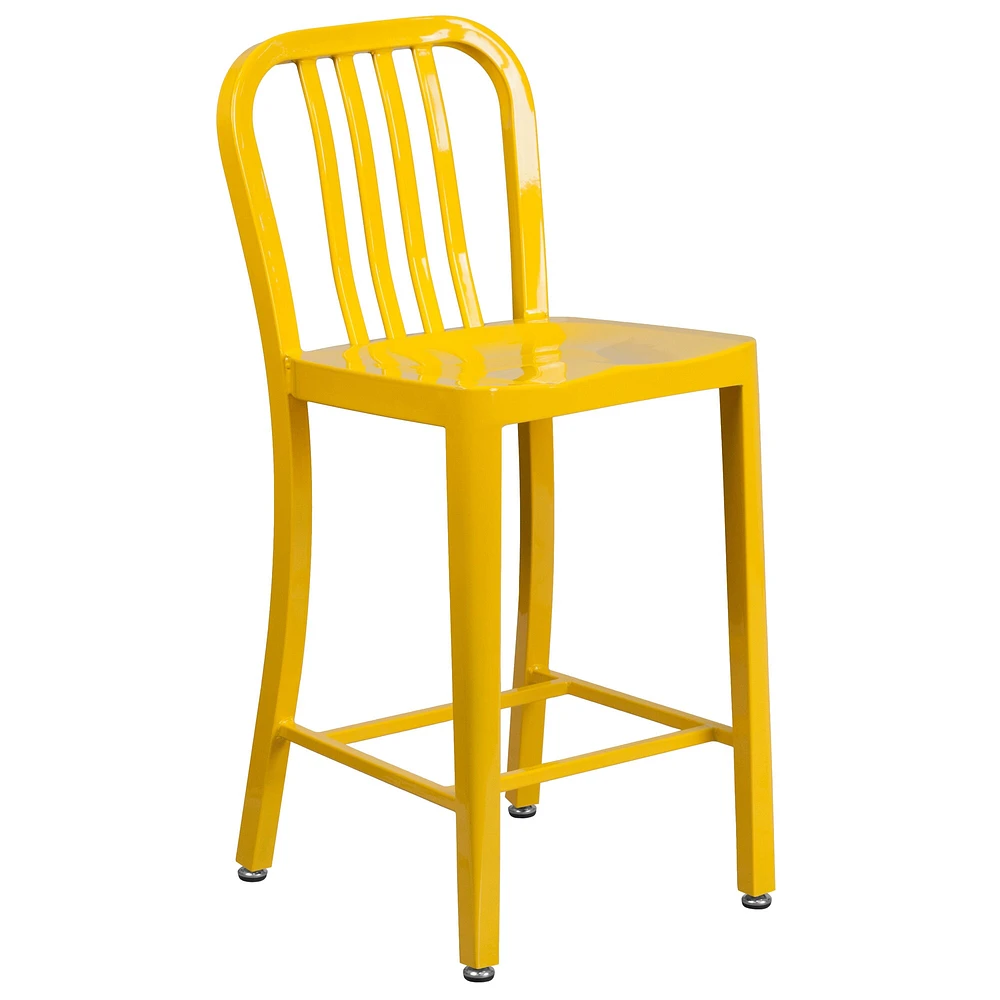 Merrick Lane Santorini Galvanized Steel Indoor/Outdoor Counter Bar Stool With Slatted Back And Powder Coated Finish