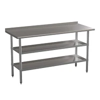 Emma and Oliver NSF Certified Stainless Steel 18 Gauge Work Table with 1.5" Backsplash and 2 Undershelves