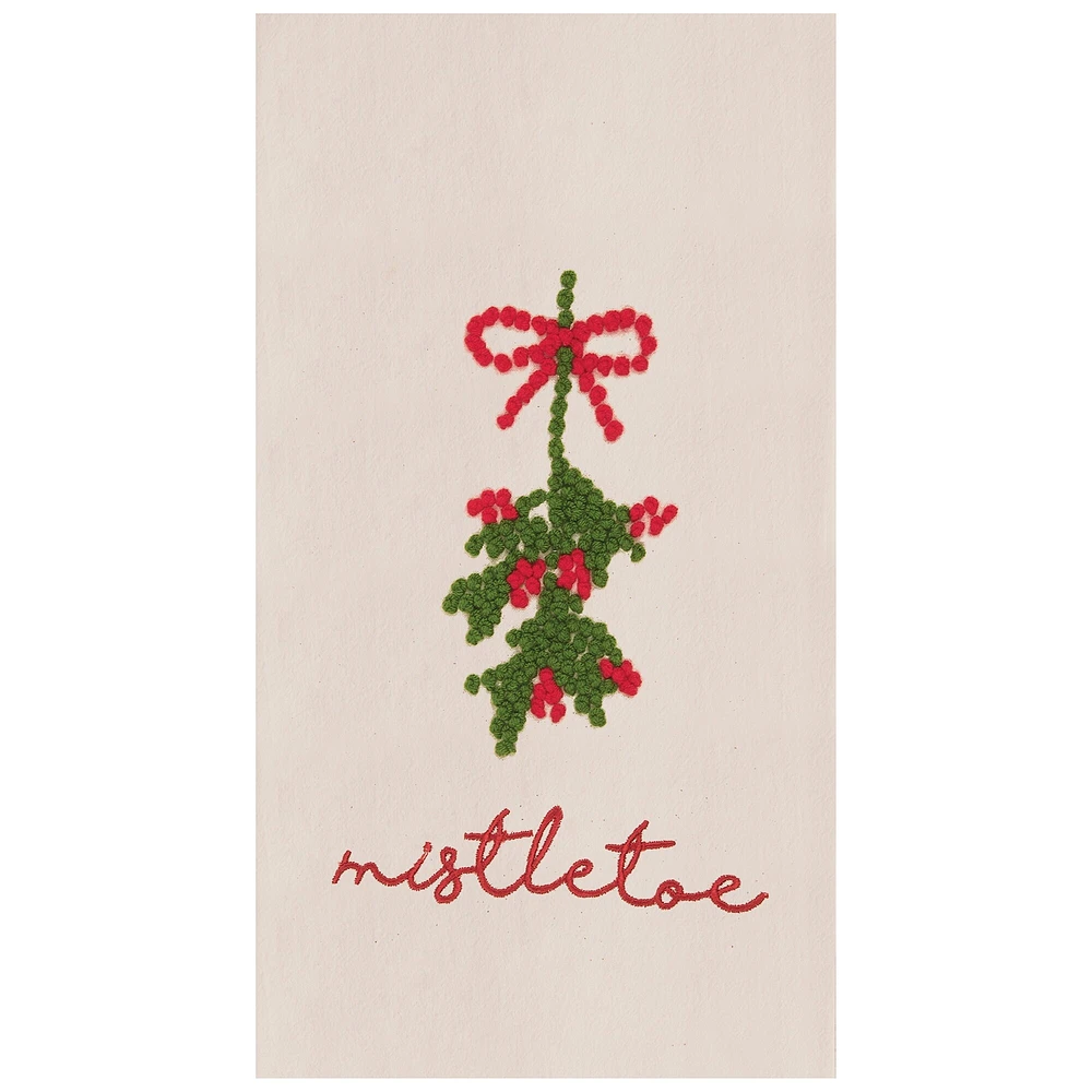 Mistletoe Berries French Knot Cotton Embroidered Flour Sack Kitchen Towel