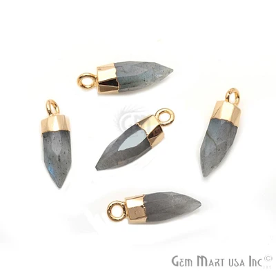 Bullet Shape Gemstone Connector, 17x5mm Bullet Spike Point, Gemstone Charm, Gold Electroplated Necklace Pendant, GemMartUSA (50102)