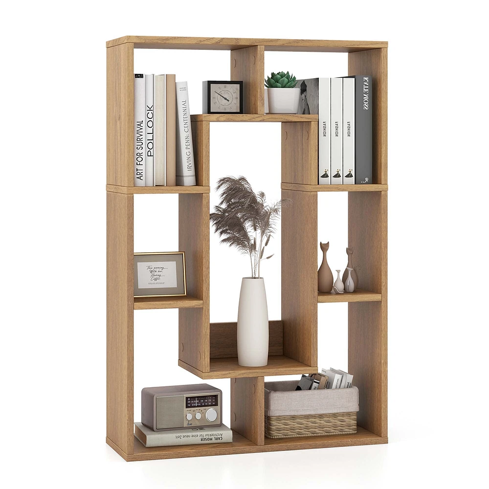 Costway 7-Cube Geometric Bookshelf with Anti-Toppling Device Modern Open Bookcase White/Black/Oak/Rustic Brown/Natural/Grey