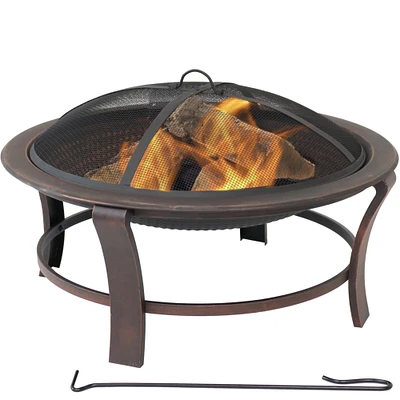 Sunnydaze 29 in Elevated Steel Fire Pit Bowl with Stand, Screen, and Poker by