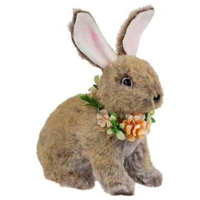 Northlight Plush Rabbit with Flower Wreath Easter Figurine - 8.5"