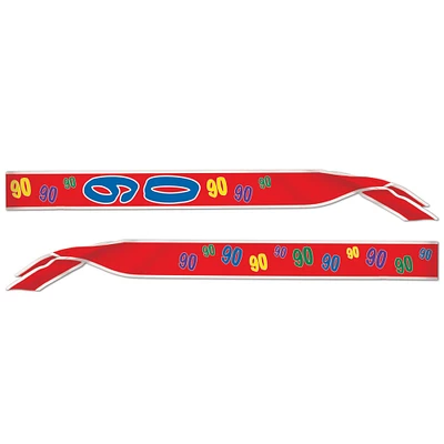 Beistle Club Pack of 6 "90th" Red and Multi Colored Satin Sash