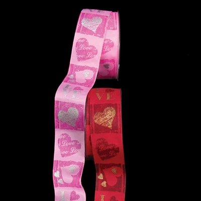 The Ribbon People Red and Gold Colored Love Print Taffeta Wired Craft Ribbon 1.5" x 27 Yards