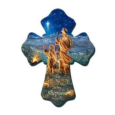 Glow Decor 8" Blue and Brown Nativity Biblical Quoted Wall Cross
