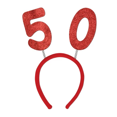 Beistle Club Pack of 12 Red "50" Glittered Bopper Headband Birthday Party Favors