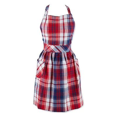 Contemporary Home Living 35" Red and Blue Americana Plaid Apron with Pocket