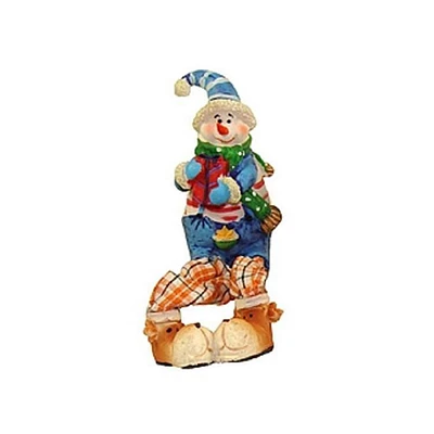 CC Christmas Decor 5.5" Festive Blue and Orange Plaid Sitting Snowman Christmas Table Top Figure