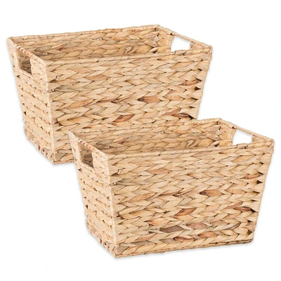 Contemporary Home Living Set of 2 Beige Unique Medium Water Hyacinth Rectangular Storage Basket, 11"