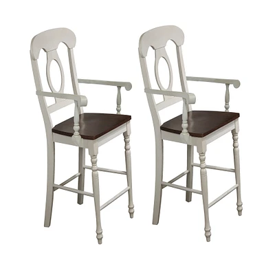 The Hamptons Collection Set of 2 Antique White Elegant Andrews Napoleon Comfortable Barstool with Arms
