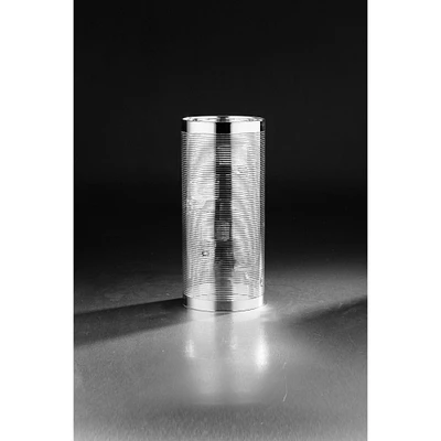 CC Home Furnishings 12" Metallic Silver Striped Cylindrical Glass Pillar Candleholder