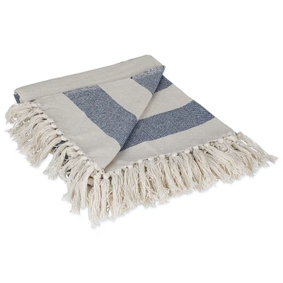 Contemporary Home Living and White Cabana Striped Fringed Throw Blanket 50" x 60