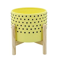 Kingston Living 8" Yellow Ceramic Polka Dotted Planter with Stand