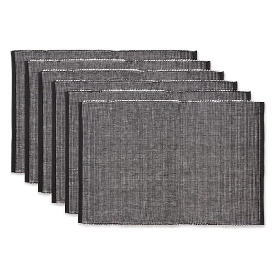 Contemporary Home Living Set of 6 13" x 19" Jet Black and Cotton White Two-Tone Ribbed Placemat