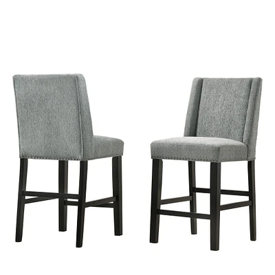 Contemporary Home Living Set of 2 Gray and Brown Upholstered Counter Stools 41.5"