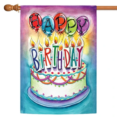 Toland Home Garden Giant Cake 'Happy Birthday' Outdoor House Flag 40" x 28"