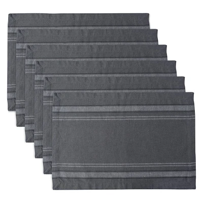 CC Home Furnishings Set of 6 Gray French Stripe Rectangular Placemats 19" x 13"