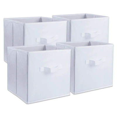 Contemporary Home Living Set of 4 White Nonwoven Fabric Storage Bin with Cube Design 11"