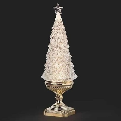 Roman 16.75" LED Battery Operated Swirl Christmas Tree with Pedestal Tabletop Decor