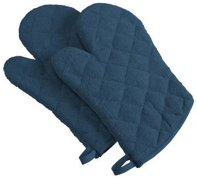 Contemporary Home Living Set of 2 Blue Diamond Pattern Quilted Oven Mitt with Hanger 13"