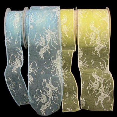 The Ribbon People Light Blue Floral Lace Wired Craft Ribbon 4" x 20 Yards