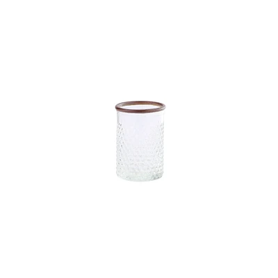 CC Home Furnishings 6.5" Clear and Brown Textured Dot Pattern Cylindrical Glass Vase with Rim Leather