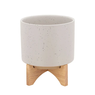 Kingston Living 9" Matte Beige and Brown Ceramic Planter on Stand
