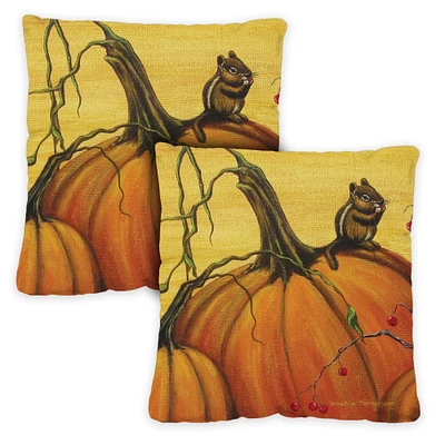 Toland Home Garden Set of 2 Pumpkin Portrait Outdoor Patio Throw Pillow Covers 18”