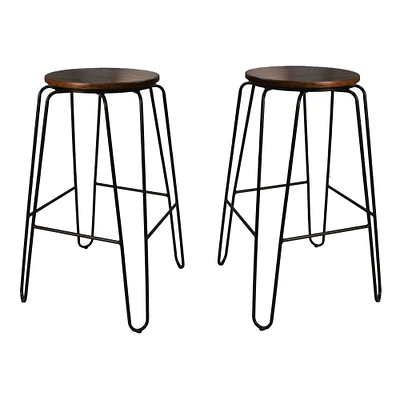 Contemporary Home Living Set of 2 Chestnut Brown and Black Backless Bar Stools 29"