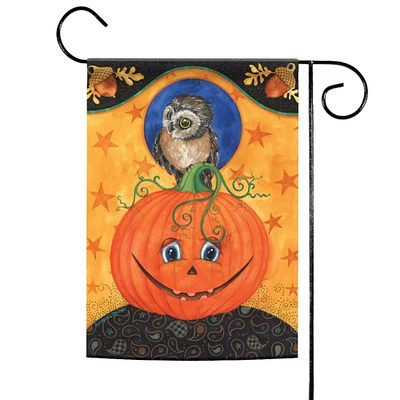Toland Home Garden Yellow and Orange Owl-kin Jack O Lantern Halloween Outdoor Garden Flag 18" x 12.5"