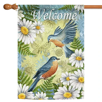 Toland Home Garden Bluebirds & Daisies 'Welcome' House Flag 40" x 28"