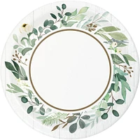 Party Central Club Pack of 96 Green and White Disposable Eucalyptus Round Paper Luncheon Plates 7"