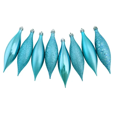 Northlight 8ct Turquoise Blue Shatterproof 4-Finish Finial Drop Christmas Ornaments 5.5"