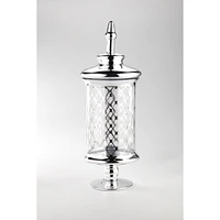 CC Home Furnishings 21" Clear and Silver Mesh Design Glass Jar with Finial Lid and Pedestal