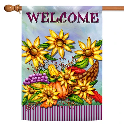 Toland Home Garden Pinstripe Cornucopia 'Welcome' Fall Harvest Outdoor House Flag 40" x 28"