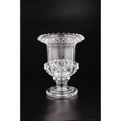 CC Home Furnishings 7" Clear Floral Design Glass Vase with Pedestal