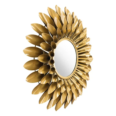 Modern Home 31.5" Gold Sunflower Handmade Framed Round Wall Mirror