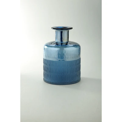 CC Home Furnishings 9.5" Blue Line Pattern Embossed Glass Vase