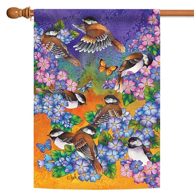 Toland Home Garden Floral Chickadees Outdoor House Flag 40" x 28"