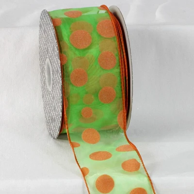 The Ribbon People Green and Orange Polka Dots Wired Craft Ribbon 2.5" x 40 Yards